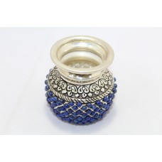 Handmade 925 Sterling SILVER Pot hand engraved 89.60 Grams Lapis lazuli stone